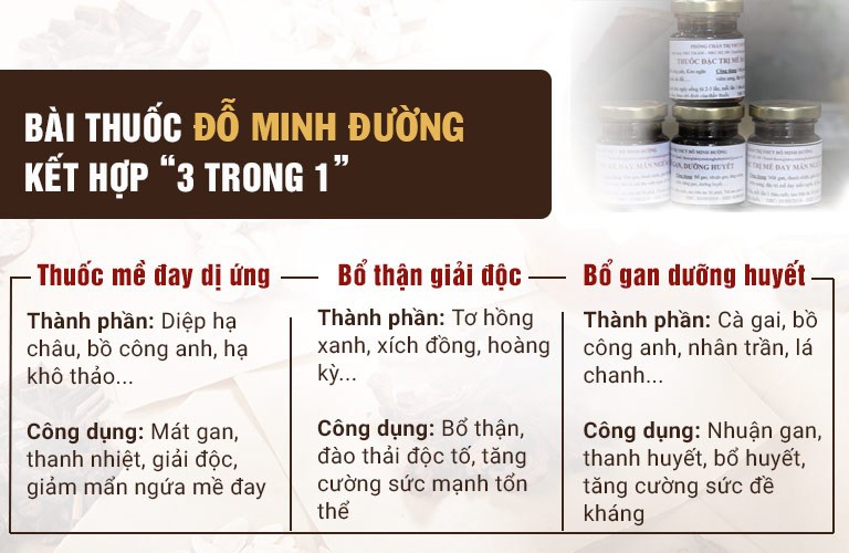 Cả 3 phương thuốc kế hợp nhuần nhuyễn trong liệu trình bài thuốc Mề đay Đỗ Minh